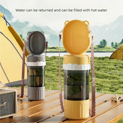 2-in-1 Leakproof Pet Bottle: 400ml Water + 180ml Food | On-the-Go Dog/Cat Travel Bowl for Hiking/Camping | Compact Dual Storage
