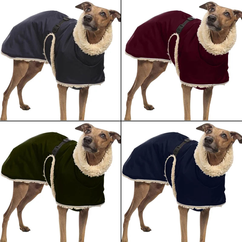 Greyhound Fleece Lined Dog Jacket Winter Warm Dog Clothes Pullover Waterproof Thick Dog Jacket Pet High Collar Jumper Sweater