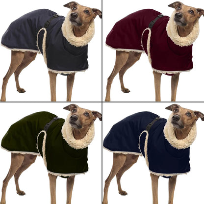 Greyhound Fleece Lined Dog Jacket Winter Warm Dog Clothes Pullover Waterproof Thick Dog Jacket Pet High Collar Jumper Sweater