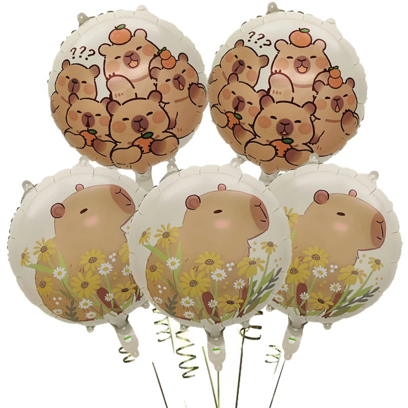 5pcs Cartoon Capybara Aluminium Film Balloon Set Cute Kapibala Children Birthday Party Decors Supplies Baby Shower Air Globos