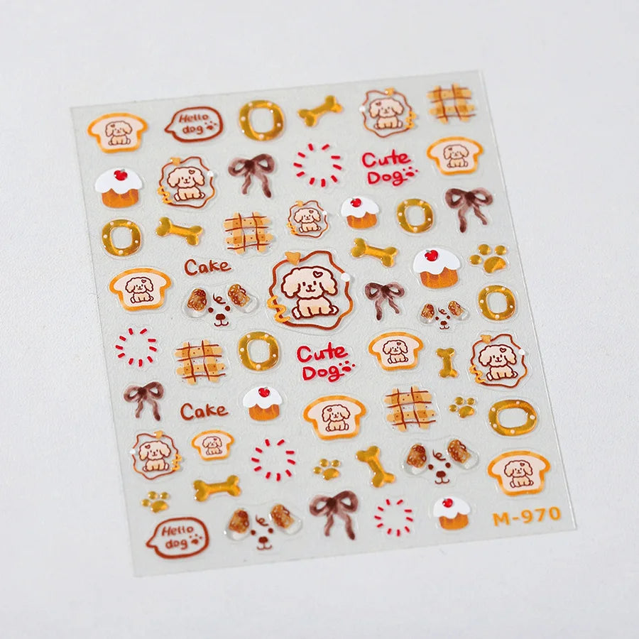 Colorful Balloon Cute Puppy Flower Cherry Bowknot Love Happy Dog Animal Self Adhesive Nail Art Sticker Decoration Manicure Decal