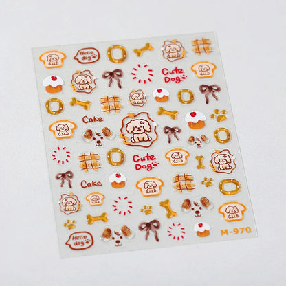 Colorful Balloon Cute Puppy Flower Cherry Bowknot Love Happy Dog Animal Self Adhesive Nail Art Sticker Decoration Manicure Decal