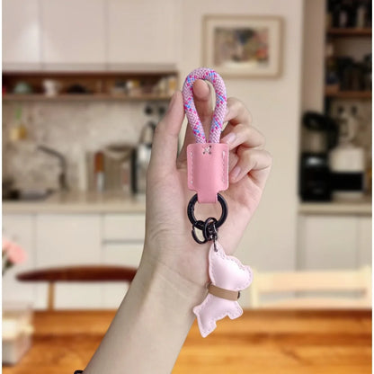 Handmade leather lanyard keychain creative method fighting dog puppies custom text logo bag pendant high-end car keyring gift