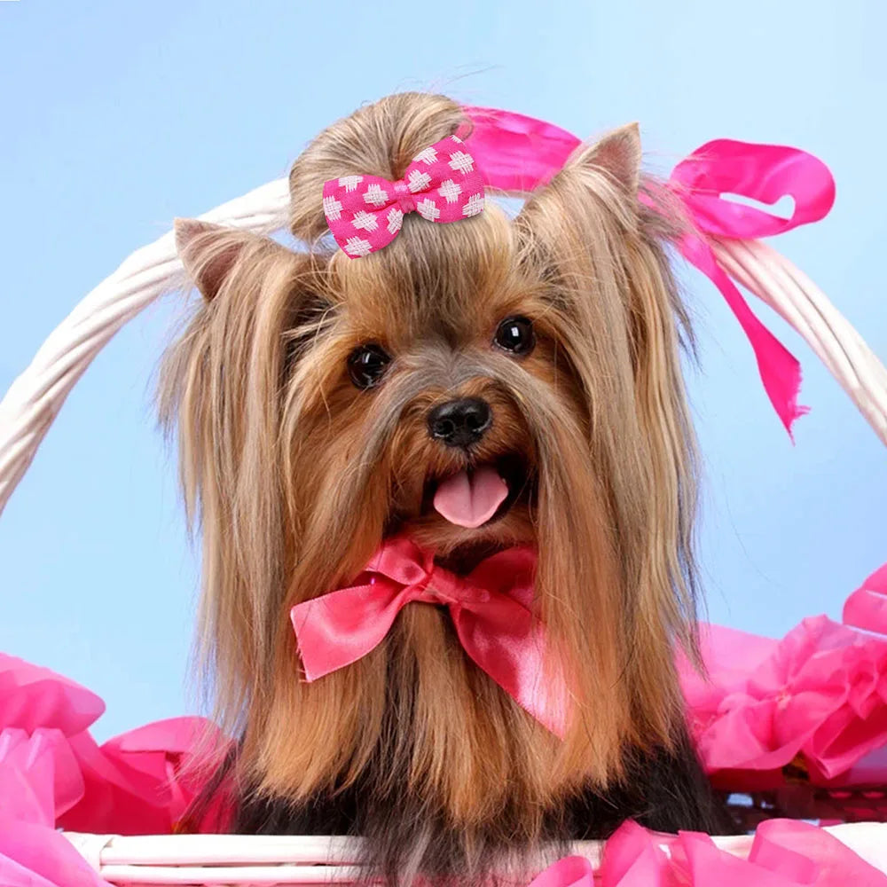 10pcs Sweet Style Dog Bows Puppy Cat Valentine's Day Hair Bowknot Rubber Bands for Dogs Hair Decorate Pet Hair Accessories