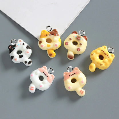 10pcs Cute Doughnut Cat animal Charms Resin Pendant For Jewelry Making Accessories DIY Earrings Necklace Keychain