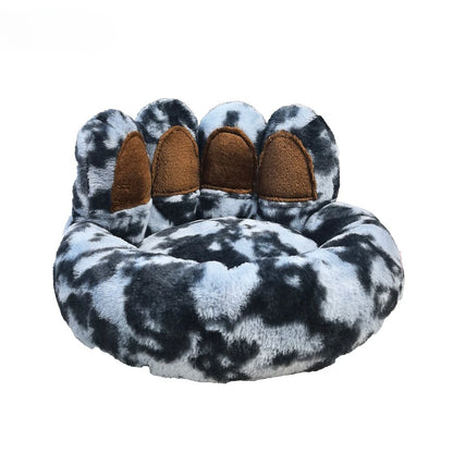 Round Dog Bed Fluffy Rabbit Fur Pet Bed Winter Warm Cat Bed Labubu Bear Paw Design Cat House Cat Bed Pet Supplies Dog Kennel