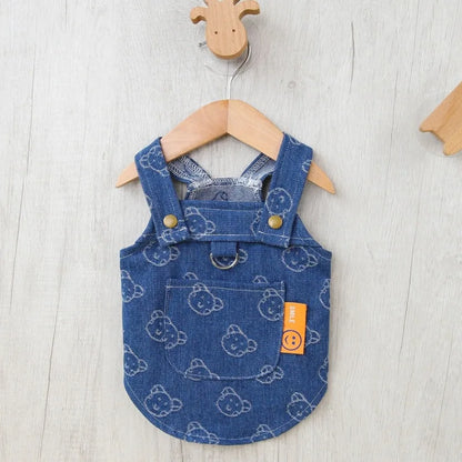Small Dogs Clothes Designer Luxury Puppy Summer Clothes Girls Cat Dresses,Love Jeans Harness Vest Denim Dress One Piece S-XXL