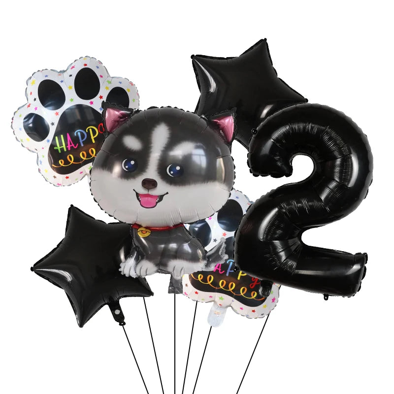 6pcs Corgi Husky Helium Balloons Pet Dog Paw Bone Cartoon Animal Ballon Birthday Party Decoration Baby Shower Globos Kids Toys
