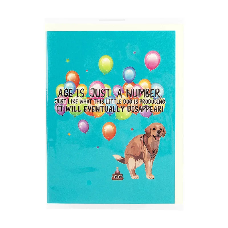Funny Labrador Feces 3D Birthday Cards Gift with Envelope Creative 3D Dog Greeting Card Colorful Pet Birthday Card with Blessing
