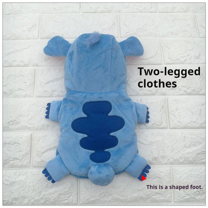 Autumn Winter Cartoon Pet Clothing Stitch Same Style Cat And Dog Clothing Two Leg Pet Transformation Clothing Warm Cotton Clothe
