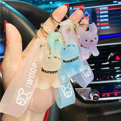 Punk French Bulldog Keychain PU Leather Dog Keychains Fashion for Women Bag Pendant Jewelry Trinket Men's Car Key Ring Key Chain