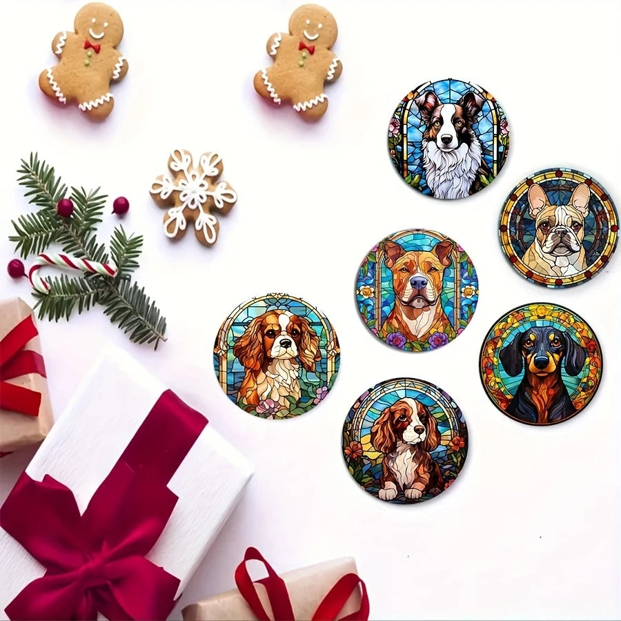 6/8pcs 2D single-sided dog pattern heat resistant non-slip round wooden coaster perfect family afternoon tea coffee shop Gifts