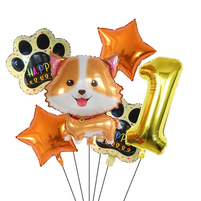 6pcs Corgi Husky Helium Balloons Pet Dog Paw Bone Cartoon Animal Ballon Birthday Party Decoration Baby Shower Globos Kids Toys