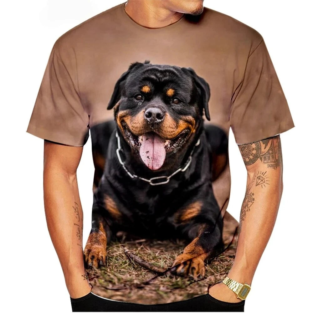 the ROTTWEILER - Cute Pet Dog Summer Men's T-Shirt, 3D Rottweiler Fashion Print Short Sleeve Outdoor Casual Tee, Loose Comfortable Men's Clothing