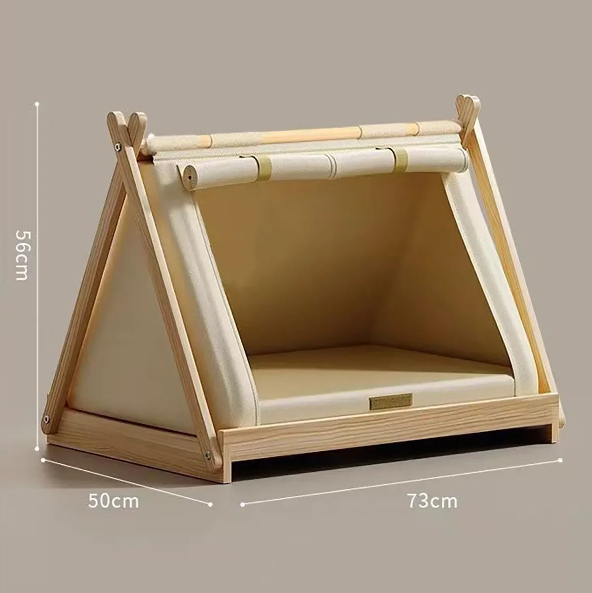 the POW-WOW PET BED - Wooden Oxford Cloth Dog Bed, Elevated Moisture-Proof Tent, Enclosed Safety House All-Season Dog Shelter with Frame Support