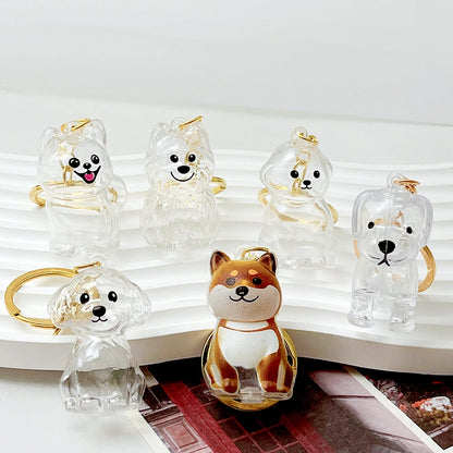 5pcs Cute Transparent Plastic Keychain Dog Hair Storage Keyring Bag Car Interior Decoration Pendant Souvenir For Family Members