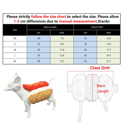 Funny Halloween Dog Costumes Large Small Dogs Cat Hot Dog Shaped Adjustable Pet Clothes Pets Party Costume Suit Bulldog Supplies