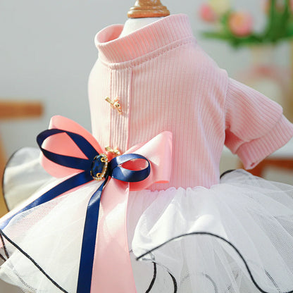 Fancy Bowtie Pet Dress For Dogs Spring Summer Puppy One Piece Apparel Girl Female Luxury  Formal Cat Wear Yorkshire Terrier Item