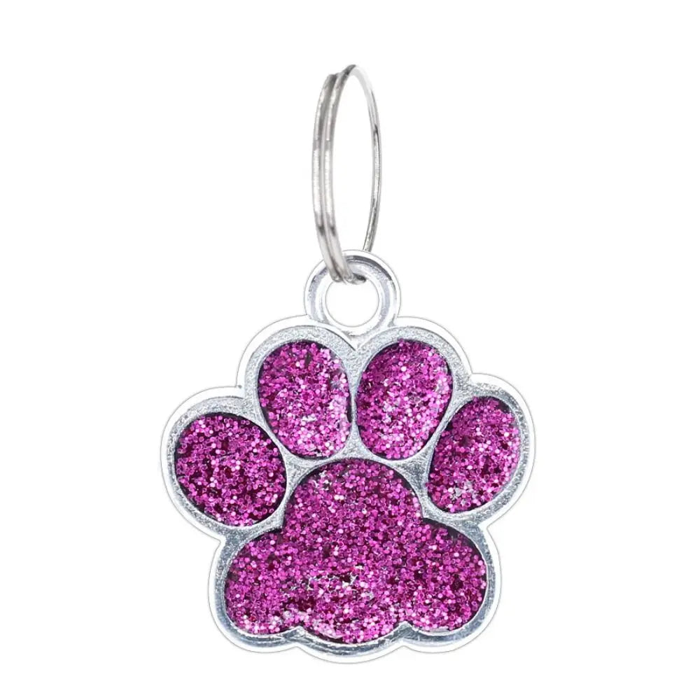 Cat Dog Paw Print Dog Cat Tags Personalized Anti-Lost Pet Glitter Pendant Exquisite with Hook Pet Collar Tag Pendant Kitten