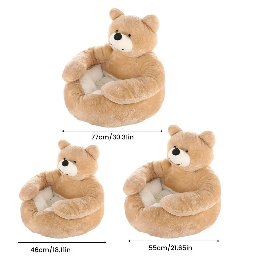 Dog Bed Plush Fabric Soft Pet Sofa Warm Fluffy Teddy Bear Dog Bed with Armrests Cozy Plush Cat Sofa Bed Non-slip for Cats