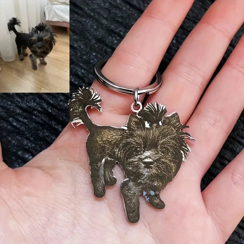 Custom Pet Portrait Keychain Engraved Cat & Dog Photos Portrait, Cute Animal Design,Customize Perfect Gift for Pet Lovers