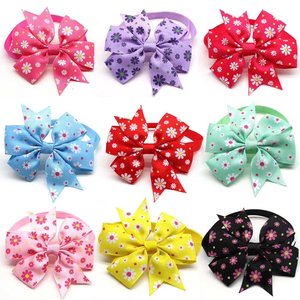 the FLOWER DOGGY BOWTIE - 10PCS Pet Dog Bow Tie, Necktie Spring Flower Bowknot, Cat/Dog Bowties, Necktie Adjustable Dog Collar, Pet Grooming Dog Accessories