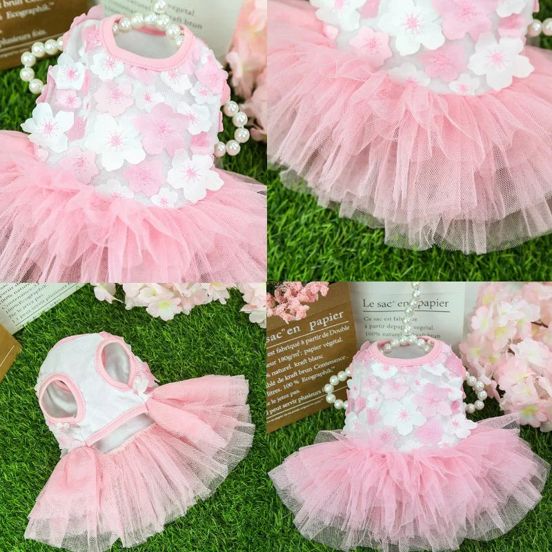 Lace Chiffon Dress for Small Dog Floral Dress Party Birthday Puppy Wedding Dress Summer Cute Costume Clothes for Pet Dogs Cat
