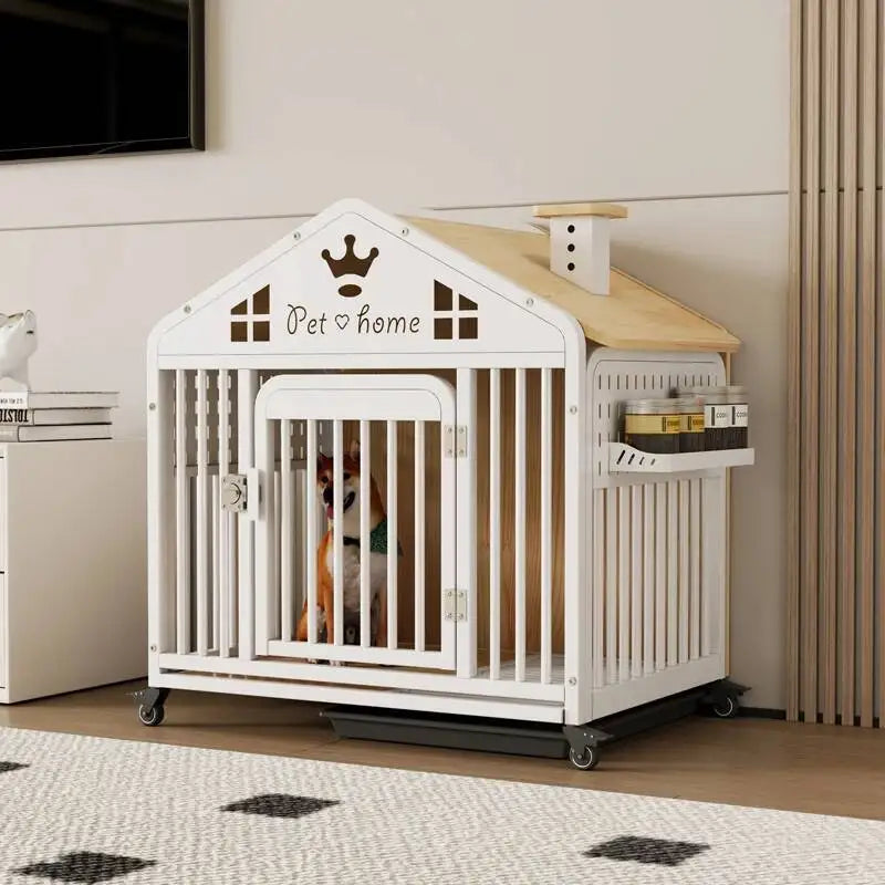 the DOG VILLA - Multi-Functional Solid Wood Steel Frame Pet Dog Villa, Small/Medium-Sized Dog Cage, Indoor Outdoor Dog Cage, Dog Bed with Toilet