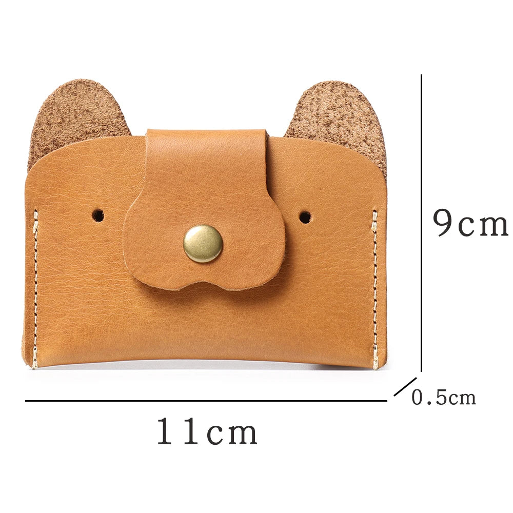 LUOKIR Creative Leather Cartoon Puppy Small Amount of Cash Bag Top Layer Cowhide ID Card Holder Cute Small Card Bag