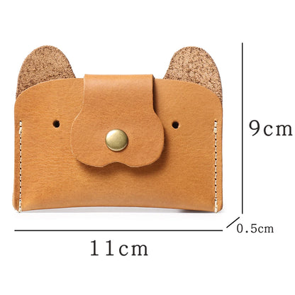 LUOKIR Creative Leather Cartoon Puppy Small Amount of Cash Bag Top Layer Cowhide ID Card Holder Cute Small Card Bag