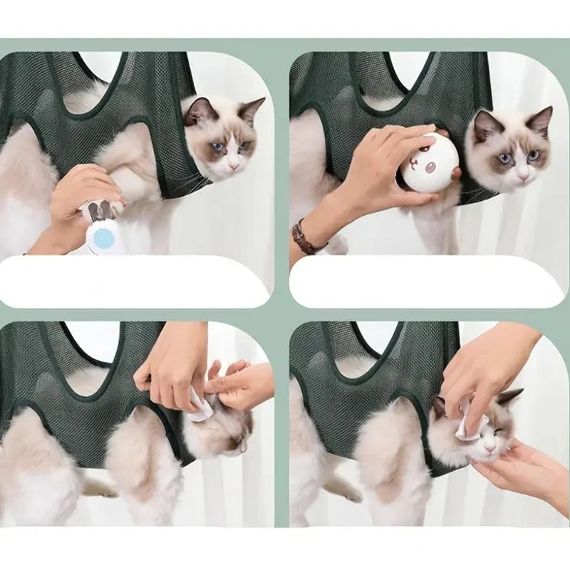 Pet Hammock Repairing Nail Auxiliary Holder Cat Dog Grooming Hammock Restraint Bag with 2 Hooks Cat Grooming Cleaning Holder