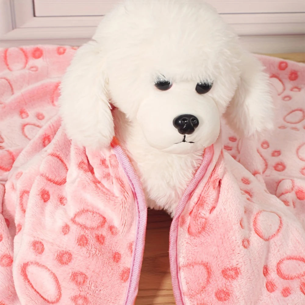Pink Soft Fluffy Pet Blanket with Paw Print  Warm Comfortable Dog Cat Blanket Mat for Bed or Sofa High Quality Pet Accessories
