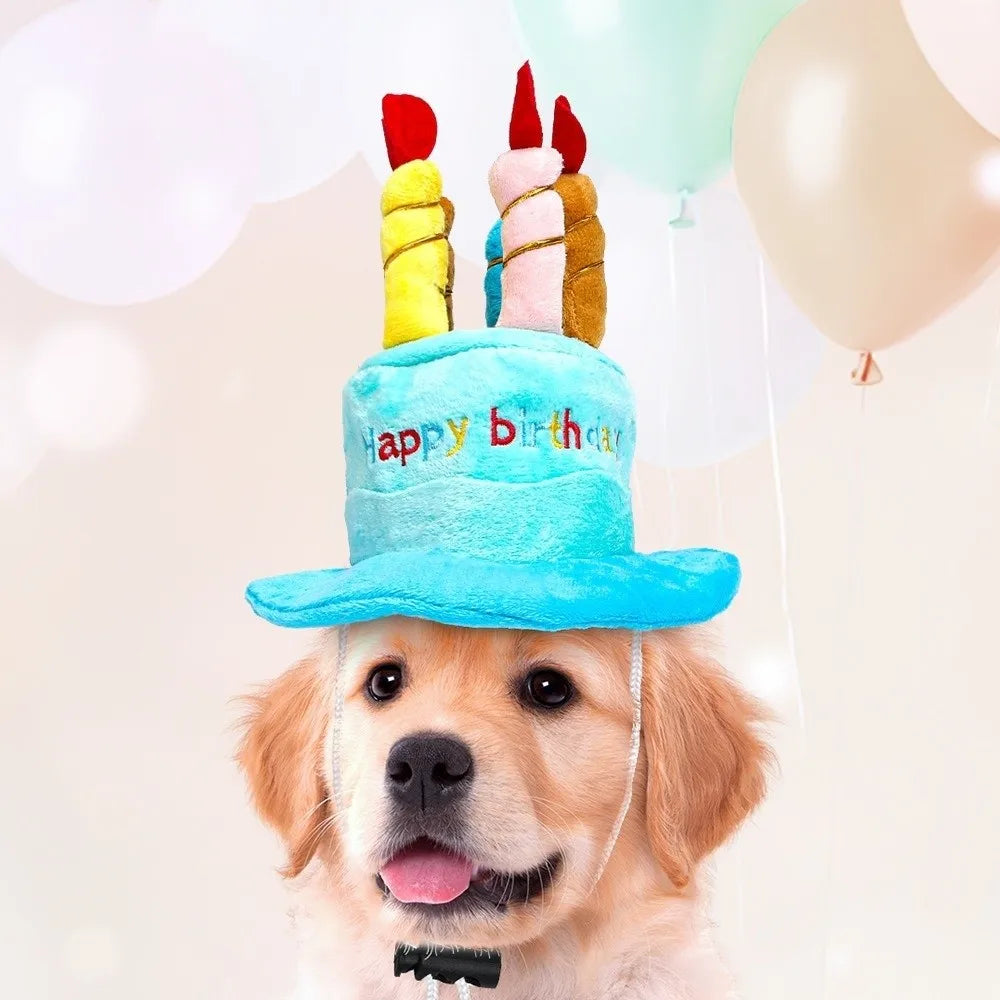 the HAPPY CAKE HAT - New Birthday Theme Dog Hat, Cake Shape Blue & Pink Pet Headwear, Cap Cute Puppy/Kitten Hat, Pet Gift
