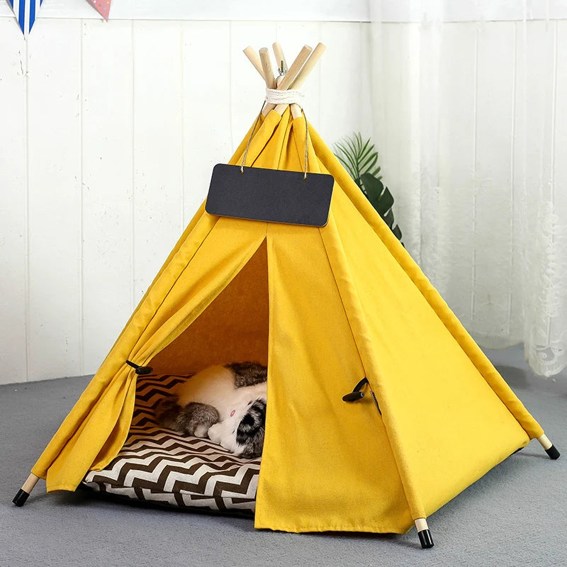 the DOG TEEPEE - Pet Teepee Dog/Cat Bed Tent with Thick Cushion, Portable Puppy Houses for Cats/Dogs/Rabbits Up to 15kg/33lbs