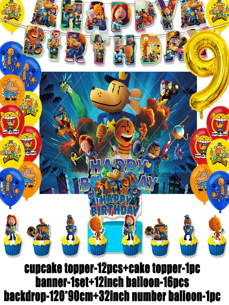 Cartoon DOGS MAN Theme Birthday Party Supplies Decoration Best Friend Balloon Banner Backdrop Cupcake Topper for Kids Child Gift