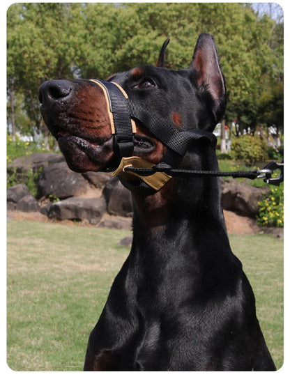 the MUZZLE STRAP - Dog Muzzle for Large/Medium Dogs – Anti-Bite, Anti-Bark Adjustable Pet Mouth Mask with Leash Loop, Training Walking Nylon Muzzle