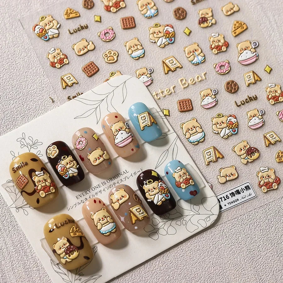 Graffiti Cat Claw Rabbit Bunny Bear Dog Flower Lovely Animal Fruit Dim Sum Candy Sunflower Adhesive 5D Nail Art Stickers Decal