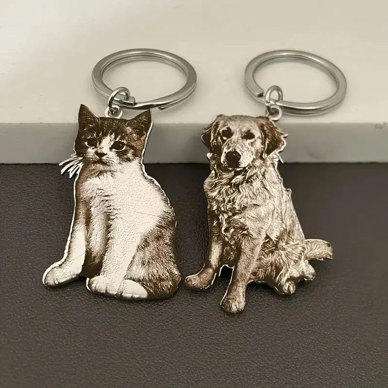 Customized Pet Photo Keychain Personalized Picture Keyring Engrave Pet Portrait Keychain Unique Pet Memorial Gift For Pet Lovers