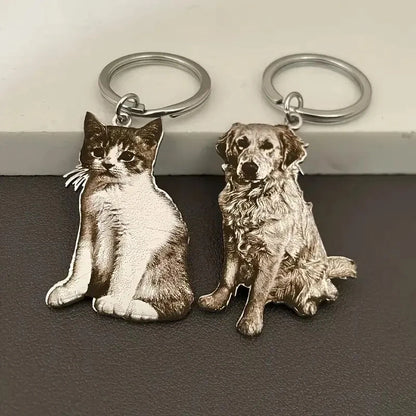 Customized Pet Photo Keychain Personalized Picture Keyring Engrave Pet Portrait Keychain Unique Pet Memorial Gift For Pet Lovers