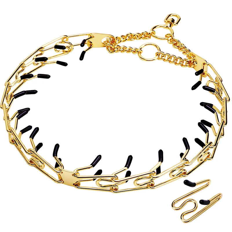 Training Prong Dog Collar Removable Black Pet Link Chain Adjustable Stainless Steel Metal Spike Necklace with Comfort Rubber Tip