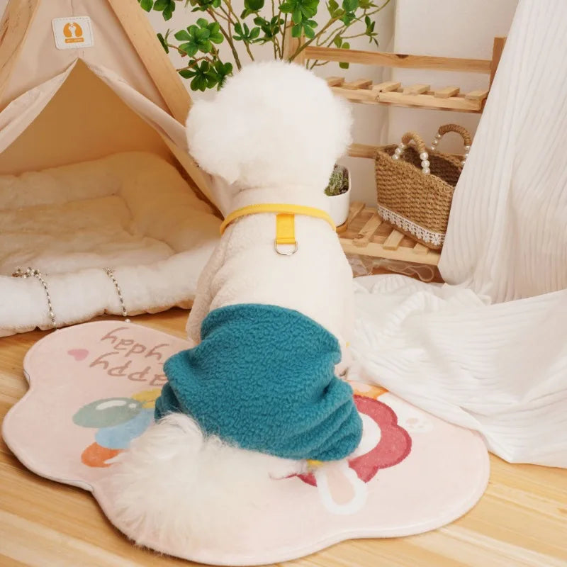 Pet Dog Four Legged Pants Dog Color Contrasting Jumpsuit Autumn and Winter Thick Lamb Fleece Four Leg Puppy Coat Bear Small Dog