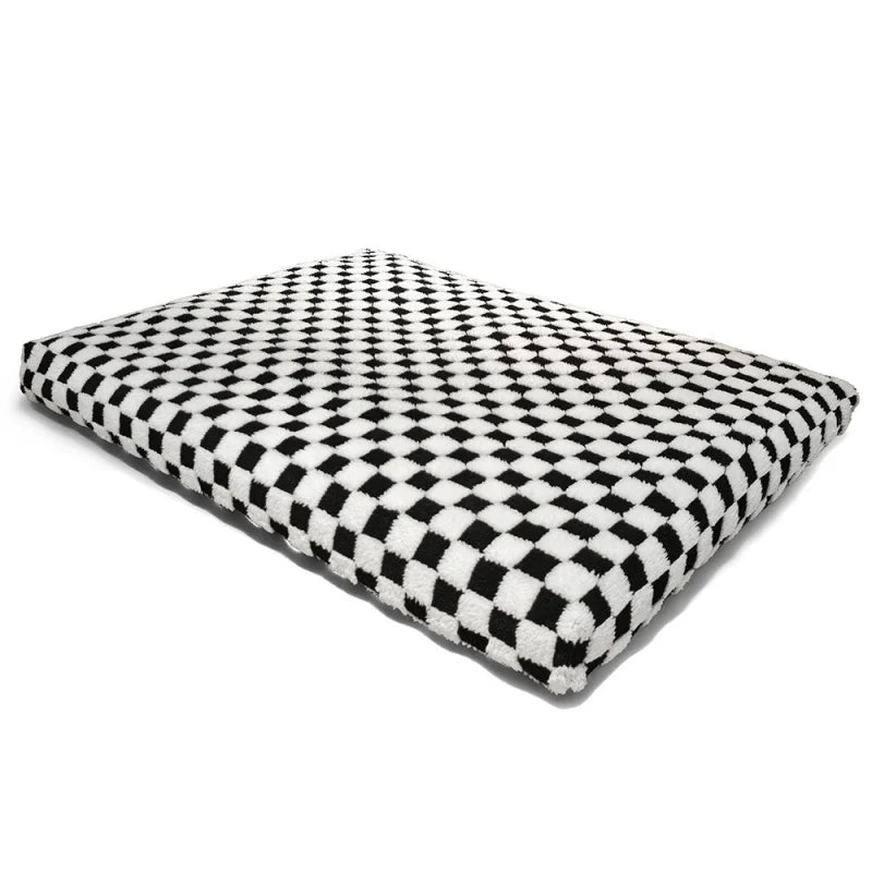 All-Season Checkerboard Dog Bed Mat - Waterproof, Washable Flannel Pet Pad for Crate, Sofa & Car