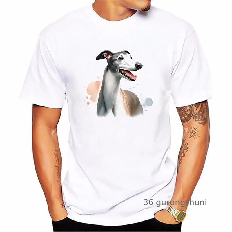 the GREYHOUND - Greyhound Animal Printed T-Shirt, Men Summer Fashion T-Shirt, Homme Kawaii Dog Lover T-Shirt, Harajuku Shirt Streetwear