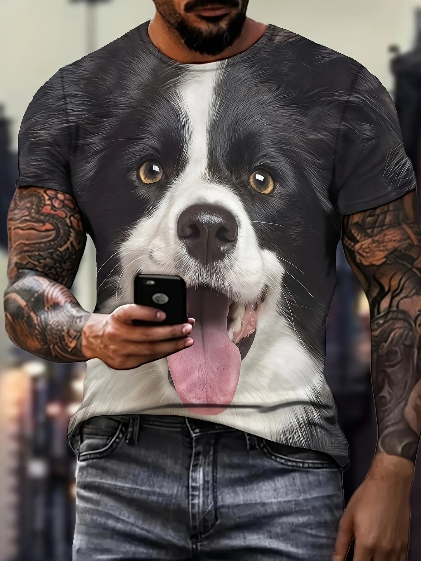 the DOG MAN - Men's Clothing, 3D Digital Golden Retriever Dog Pattern Print Crew Neck Short Sleeve T-Shirt, Casual Chic Perfect Tops as Gifts