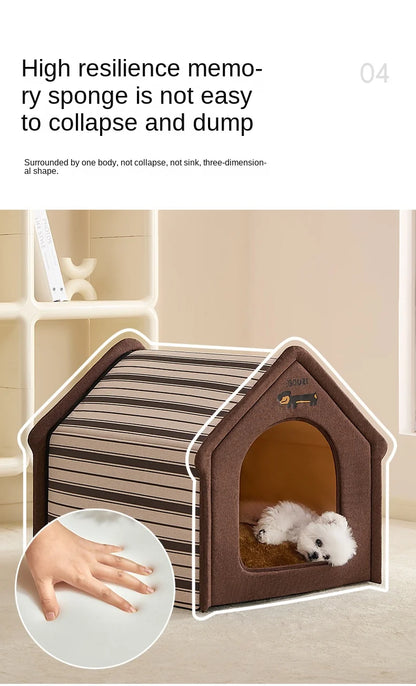 Plush dog bed pet warm house Soft and comfortable cat house foldable detachable washable puppy cave sofa  nest
