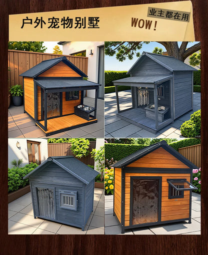 Outdoor dog cage doghouse Solid wood sun protection Rain protection dog kennel doghouse Large medium-sized dog Golden