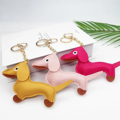 Mini Dachshund Dog Keychain  PU Leather Animals Keyring Hanging Ornament Backpack Handbag Charm Gift for Men Women