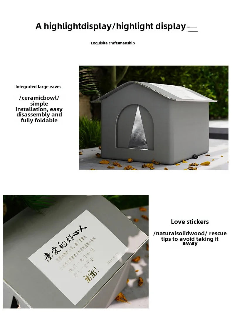 the STRAY HOUSE - Stray Cat/Doghouse, Waterproof Outdoor Winter Warm Pet Cave, Sleeping Beds Home, Foldable Washable for Small Dog/Puppy Supplies