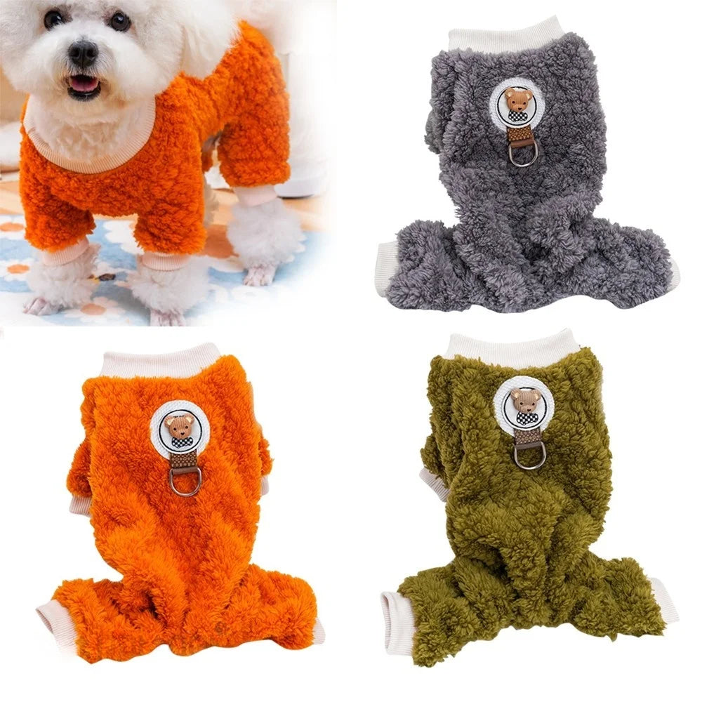 Dog Pajamas Winter Plush Onesie, Warm Puppy Jumpsuit Cozy Costume for Cats Small Dogs Rabbit Guinea Pig Hamster Clothes
