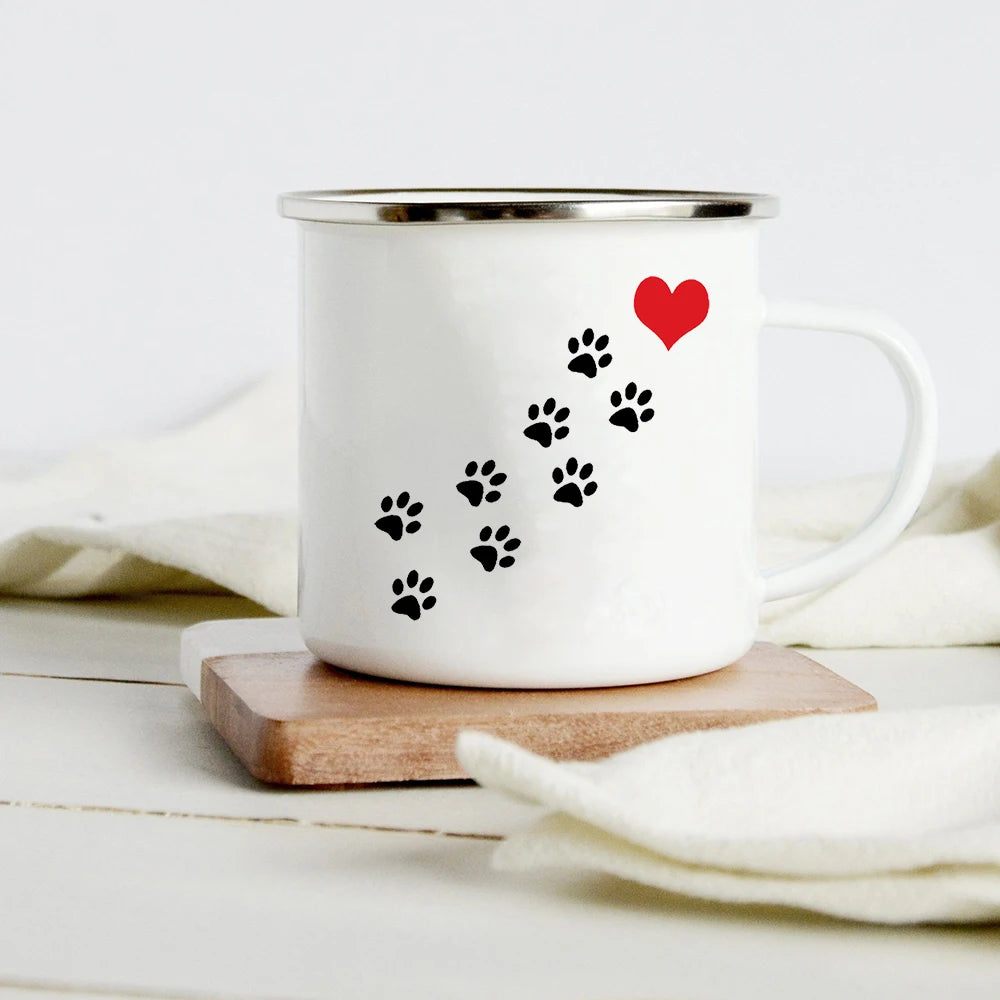 Peace Love Dogs Print Creative Enamel Coffee Mugs Cartoon Dachshunds Dog Paw Party Beer Juice Milk Cups Friend Birthday Gifts